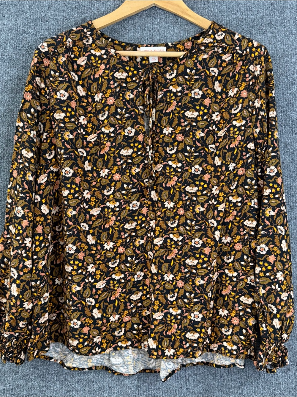 Knox Rose Womens Long Sleeve Floral Boho Peasant Top Size XXL Brown Fall